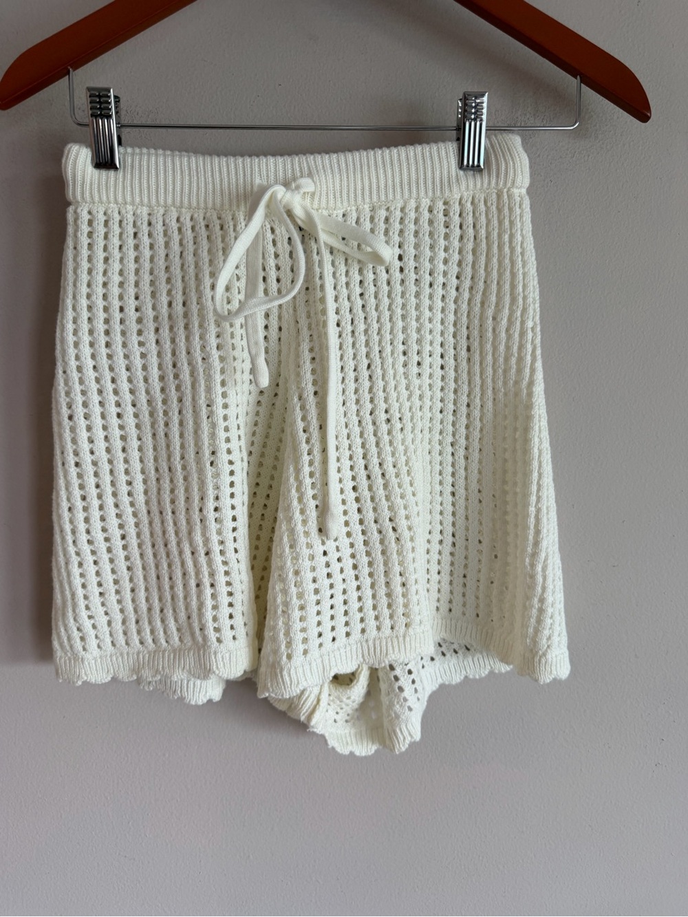 Princess Polly Ivory Crochet Knit Shorts High Waisted Drawstring Cream US 4